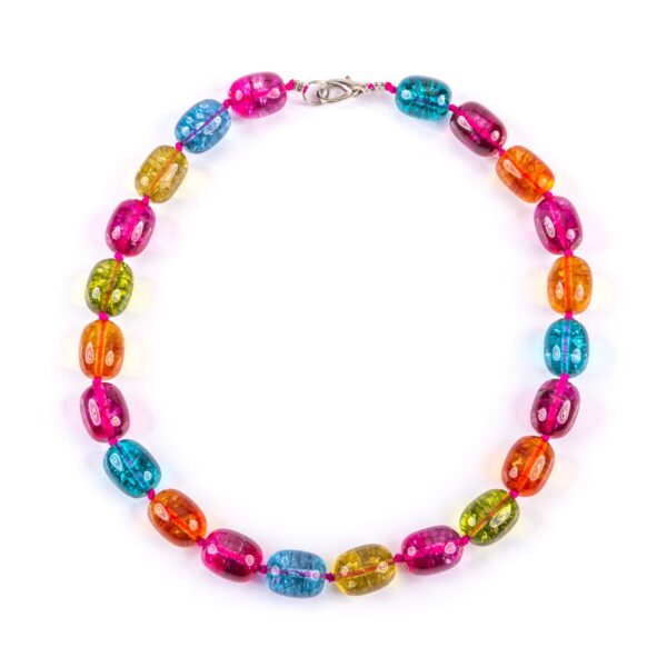 luxury bold colorful beaded necklace, vibrant high-end jewelry, statement piece, studio lighting, white background